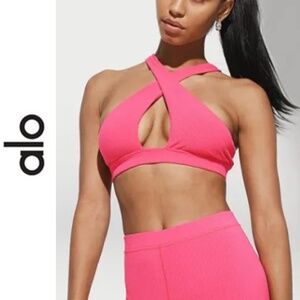 NWOT | ALO YOGA | Ribbed Destination Bra & High Waist Legging - Pink Fuchsia | S